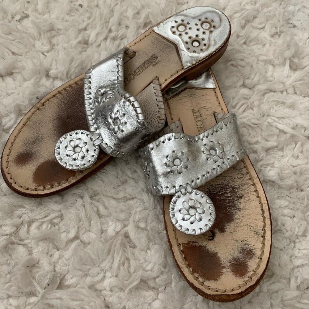 Jack Rogers hamptons thong sandal silver leather